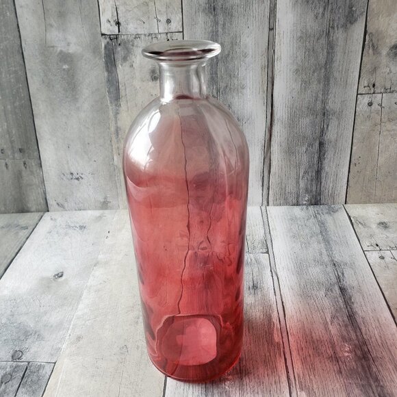 Ombre Red/Pink Glass Bottle Vase - Picture 1 of 4